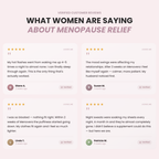 Customer reviews for menopause relief on a light pink background